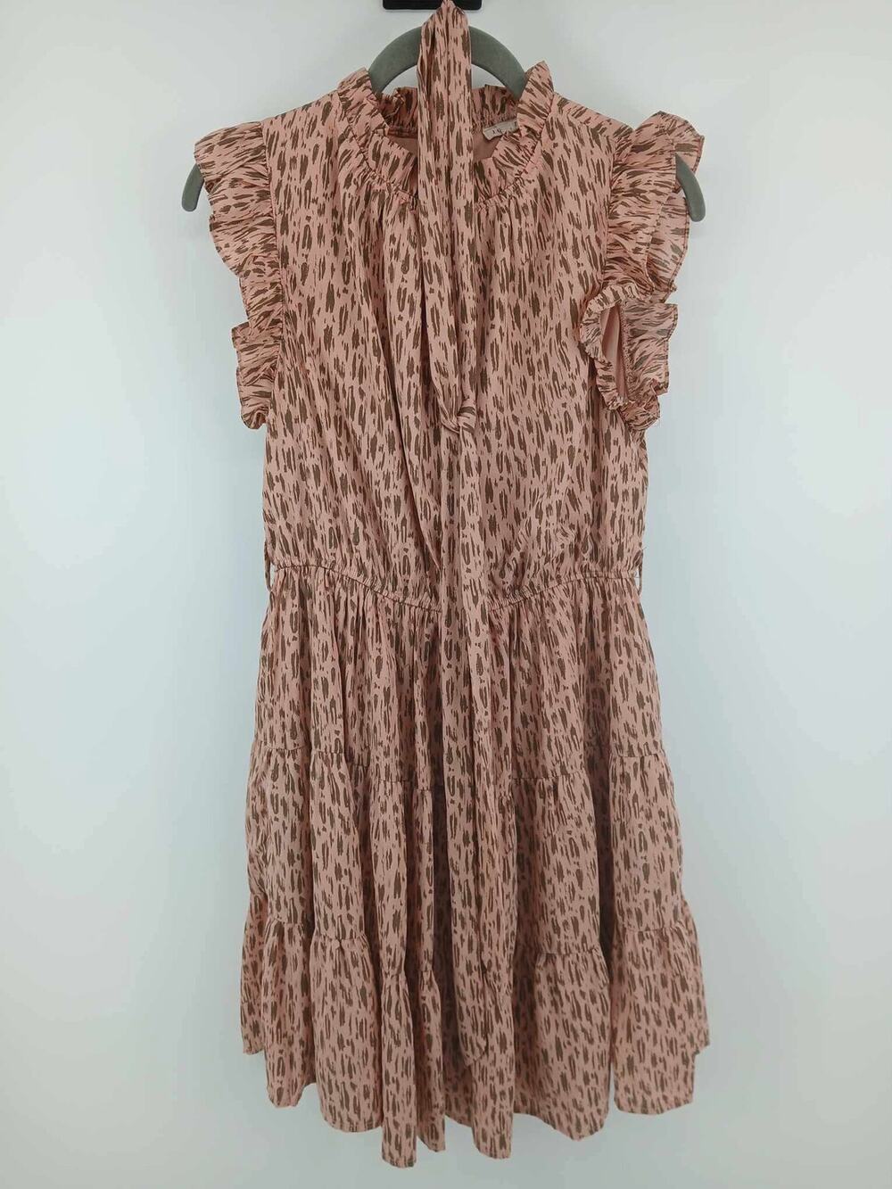 Jodifl, sleeveless mock neck with ruffle detail and abstract print dress (small)